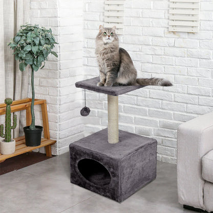 Cat Cave with Tree Ball Grey