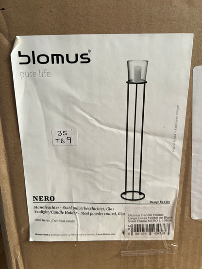 Blomus Candle Holder: Large Glass Holder on Black Steel Frame NERO