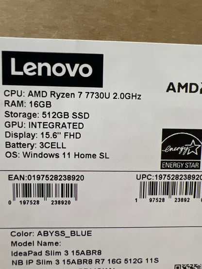 Lenovo IdeaPad Slim 3 15ABR8 7 7730U 16GB 512SSD 15.6 FHD Notebook