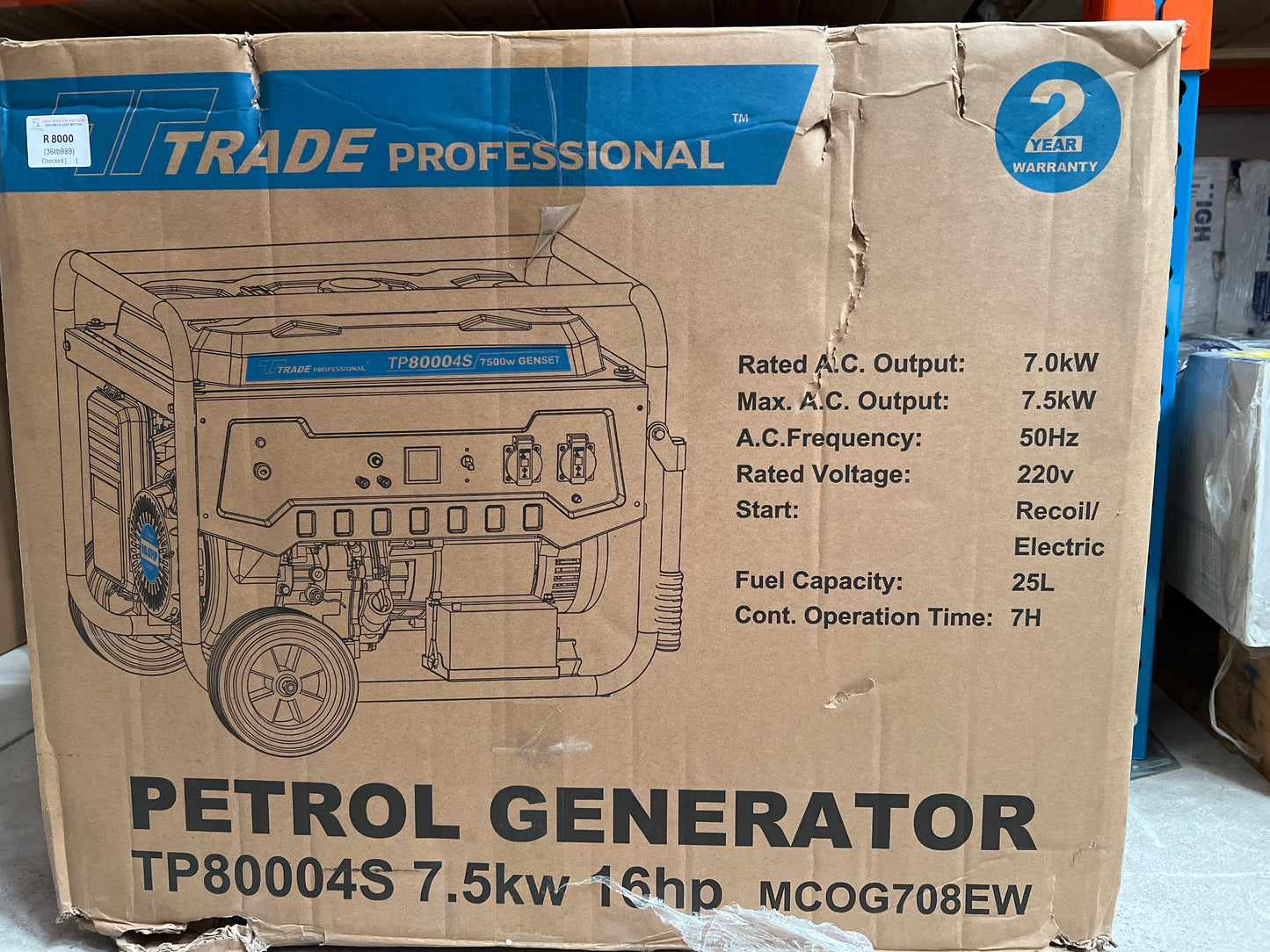 Trade Professional TP 8000 4S 7.5kW 16HP 9.4kVA Petrol Gen Set