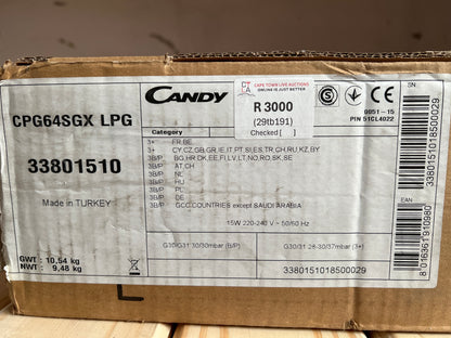 Candy 60cm Gas Built in Hob - Inox (CPG64SGX LPG)