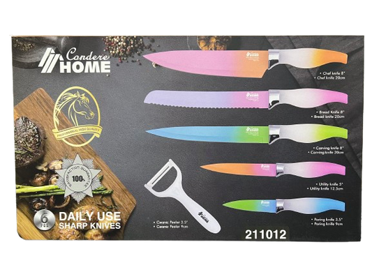 Condere Home 6 Piece Knife Set Rainbow