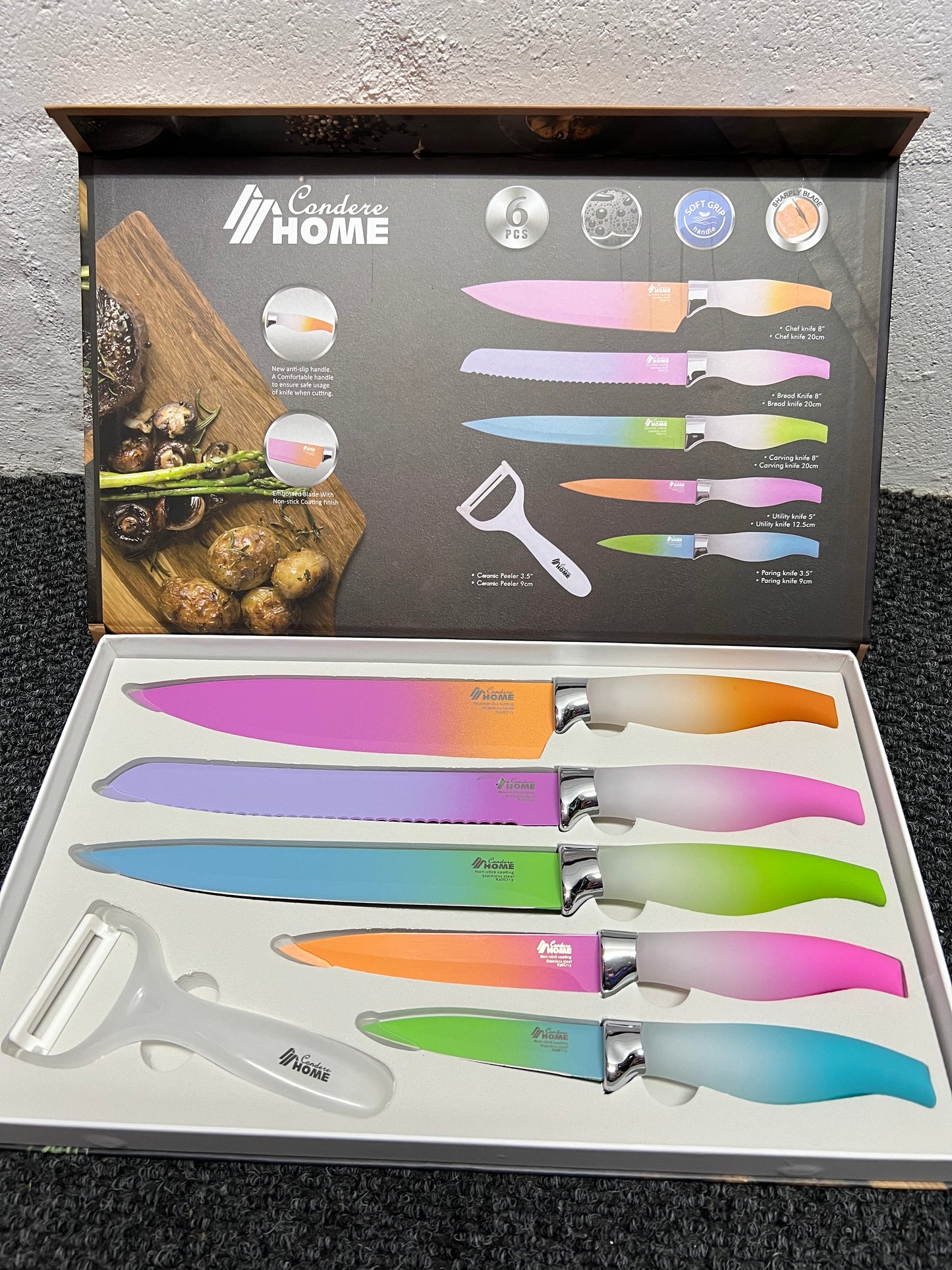 Condere Home 6 Piece Knife Set Rainbow