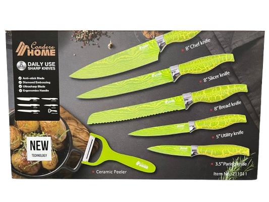 Condere Home 6 Piece Knife Set Lime Green