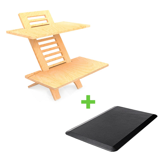 JUMBO DeskStand PLUS Anti-Fatigue Mat Combo - Natural Birch Matt Black