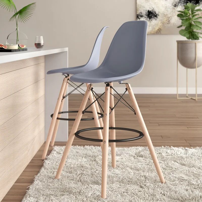 Modern Style Eiffel Chair Counter Bar Stools Set - 2 Pieces - 25.5-Inch - Grey