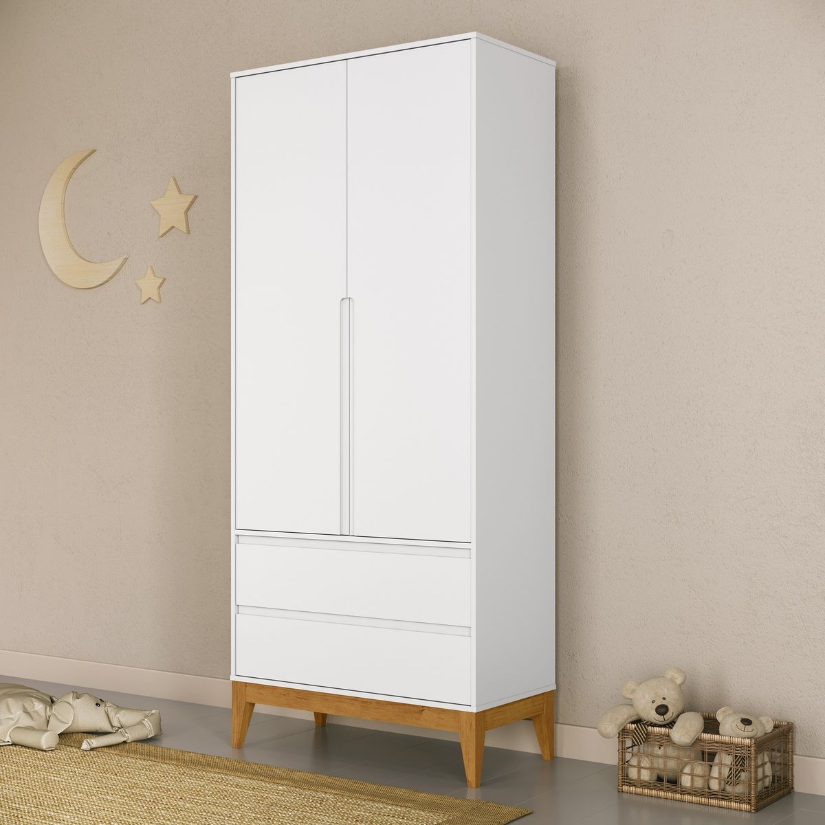 George & Mason Baby - Nature 2 Door 2 Drawer Wardrobe - White