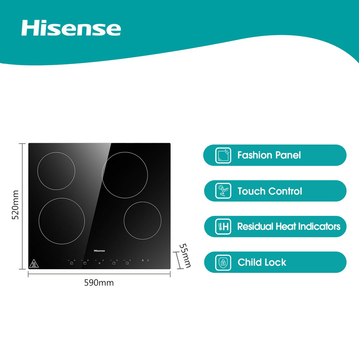 Hisense 600mm Ceramic Hob - Black - (HHU60CEEC)