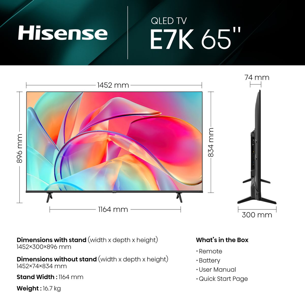 Hisense 65” E7K 4K Smart UHD QLED TV with Quantum Dot & Dolby Vision