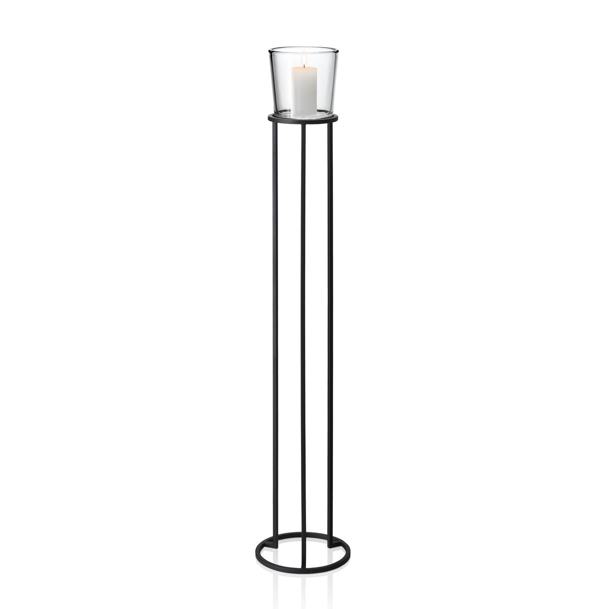 Blomus Candle Holder: Large Glass Holder on Black Steel Frame NERO